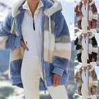 Women's Striped Oversized Teddy Jacket with Hood, Zipper and Ribbed Cuffs Fashion Glam