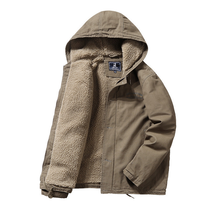 Men's Hooded Canvas Parka with Teddy Lining and Windproof Front Fashion Glam