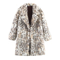 Women's midi coat made of faux fur with leopard print, oversized fit and shawl collar Fashion Glam