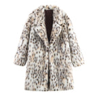 Women's midi coat made of faux fur with leopard print, oversized fit and shawl collar Fashion Glam