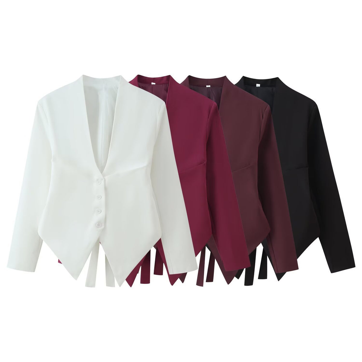 Women Tailored Blazer with Deep V-Neck, Structured Shoulder and Pointed Peplum Fashion Glam