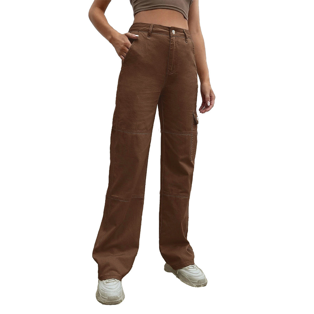 Ladies High-Waisted Utility Cargo Pants in Wide-Leg from sturdy Denim Fashion Glam