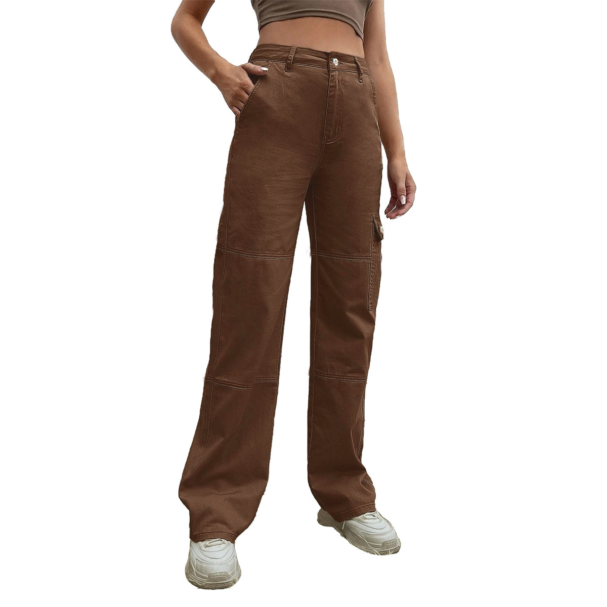 Ladies High-Waisted Utility Cargo Pants in Wide-Leg from sturdy Denim Fashion Glam