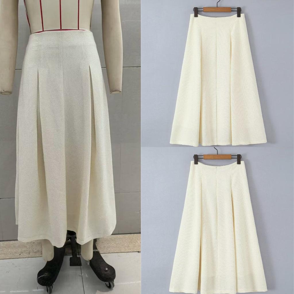 Women's midi skirt with tailored A-line and piped box pleats Fashion Glam