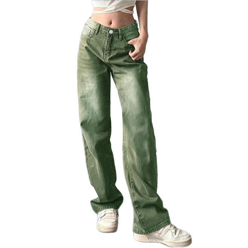 Ladies high-waisted wide denim jeans with straight leg and vintage wash Fashion Glam
