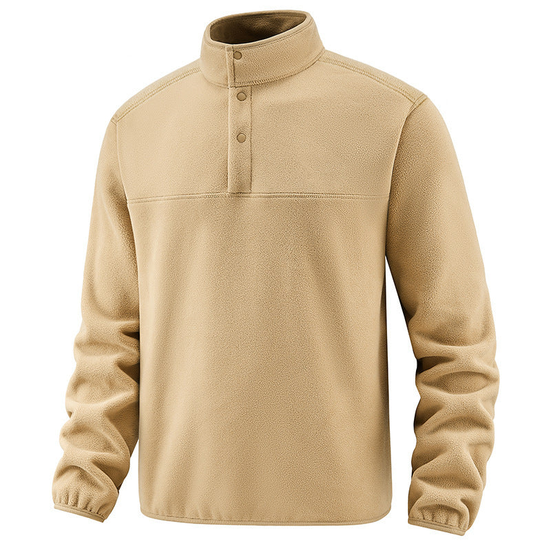 Men's Casual Thermal Fleece Sweater with Button Placket and Elastic Cuffs Fashion Glam