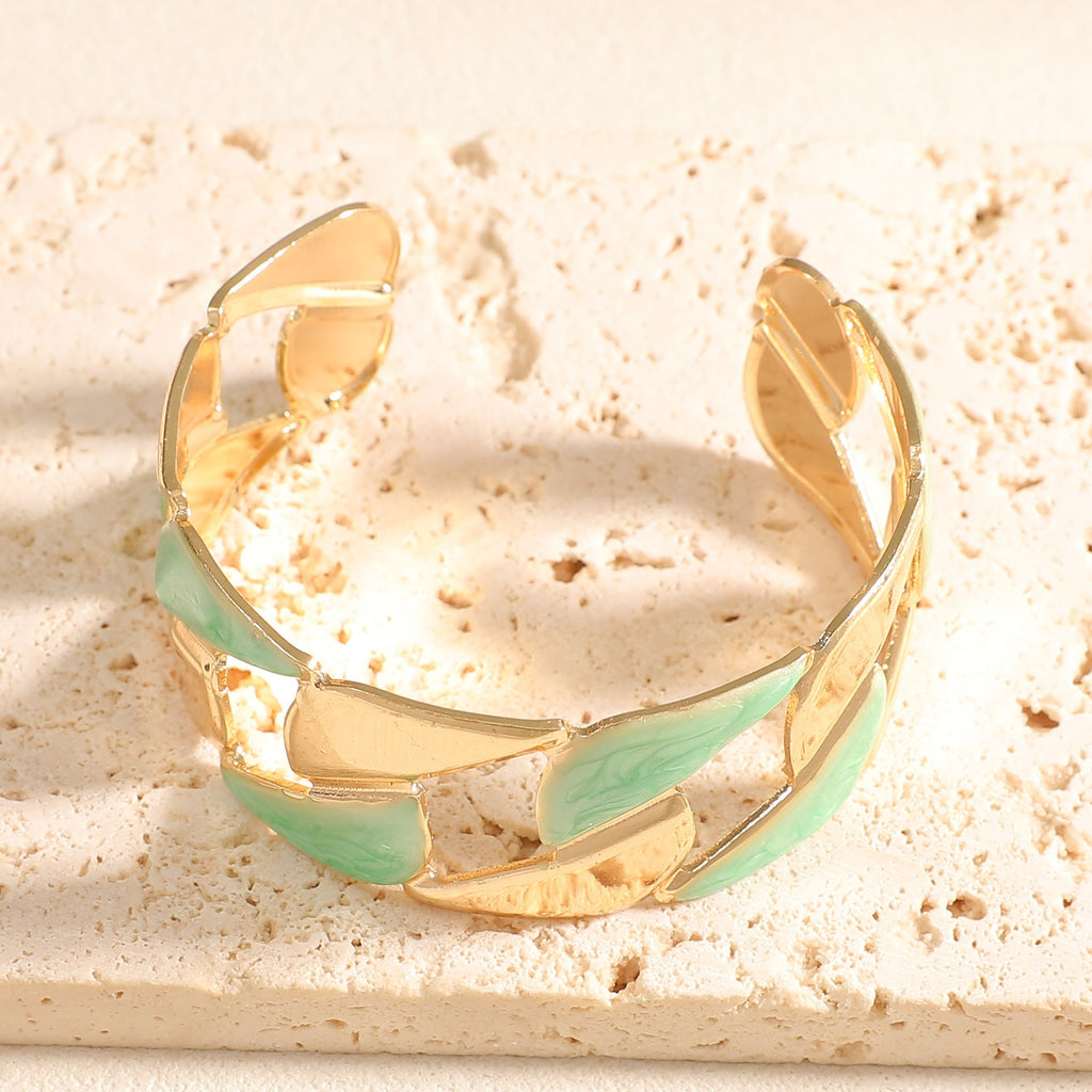 Women's Open Bangle with Elegant Leaf Design Fashion Glam
