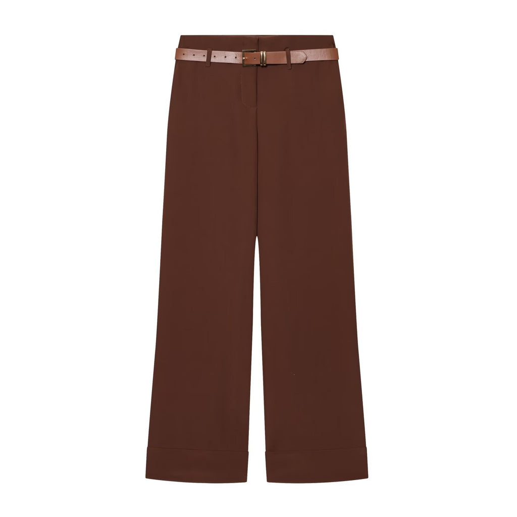 Women's High-Waisted Wide-Leg Trousers with Press Fold, Belt Loops, and Concealed Button Placket Fashion Glam