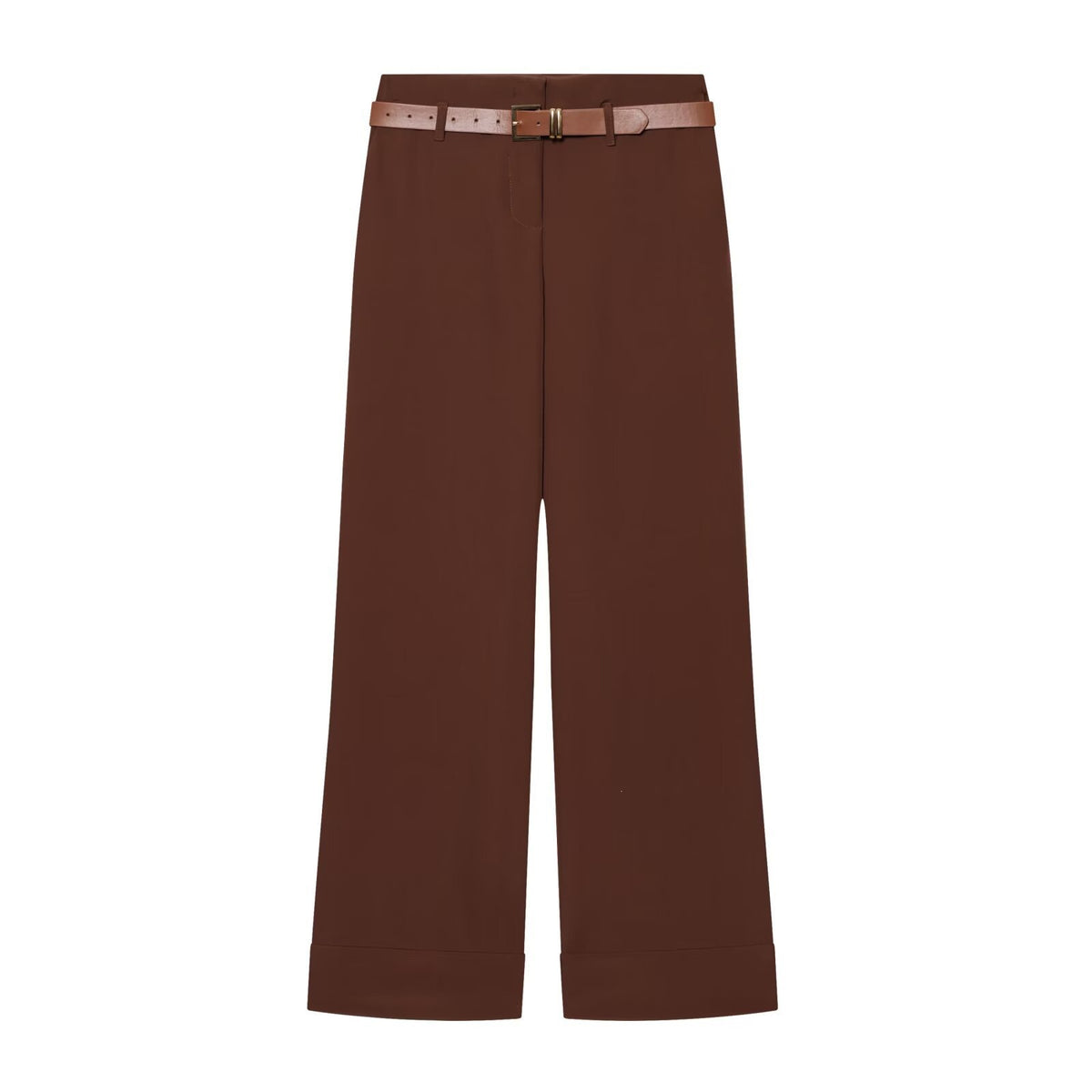 Women's High-Waisted Wide-Leg Trousers with Press Fold, Belt Loops, and Concealed Button Placket Fashion Glam