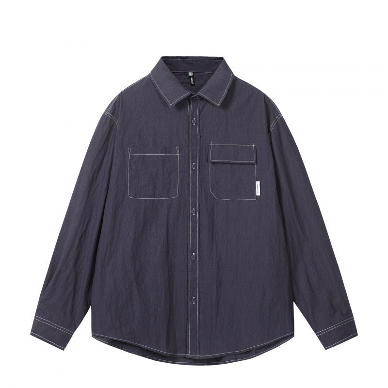 Men's overshirt in boxy cut with contrast stitching and patch chest pockets Fashion Glam