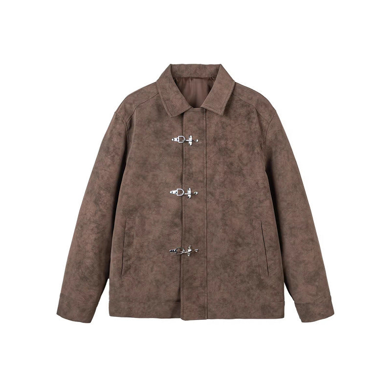 Men's short jacket made of suede imitation with metal toggle fasteners Fashion Glam