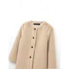 Women's Cropped Teddy Jacket with Straight Hem, Round Neck and Horn Button Closure Fashion Glam