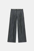 Women's Wide Leg Marlene Trousers with Pleat and Fine Pinstripe Fashion Glam