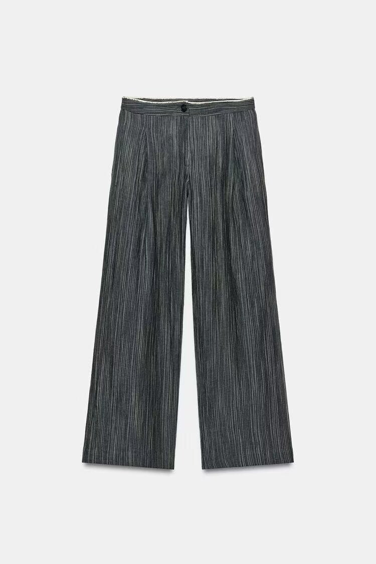 Women's Wide Leg Marlene Trousers with Pleat and Fine Pinstripe Fashion Glam