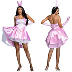 Women's Playful Sexy Bunny Costume with Ruffle Details and Headband Fashion Glam