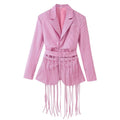 Women's tailored blazer with fringe hem and pinstripes Fashion Glam
