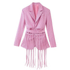Women's tailored blazer with fringe hem and pinstripes Fashion Glam