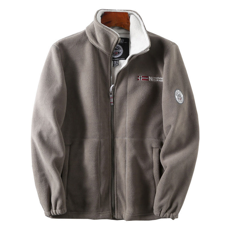 Men's fleece jacket with stand-up collar, full-length zipper, and teddy inner lining Fashion Glam