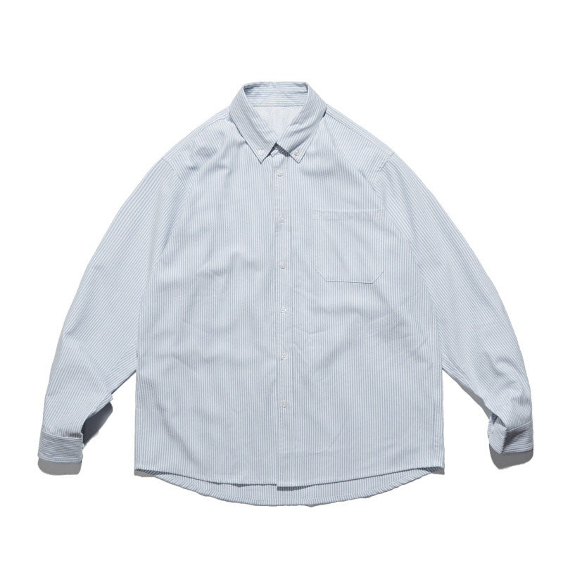 Unisex Oversize shirt with fine pinstripe, button-down collar and chest pocket Fashion Glam