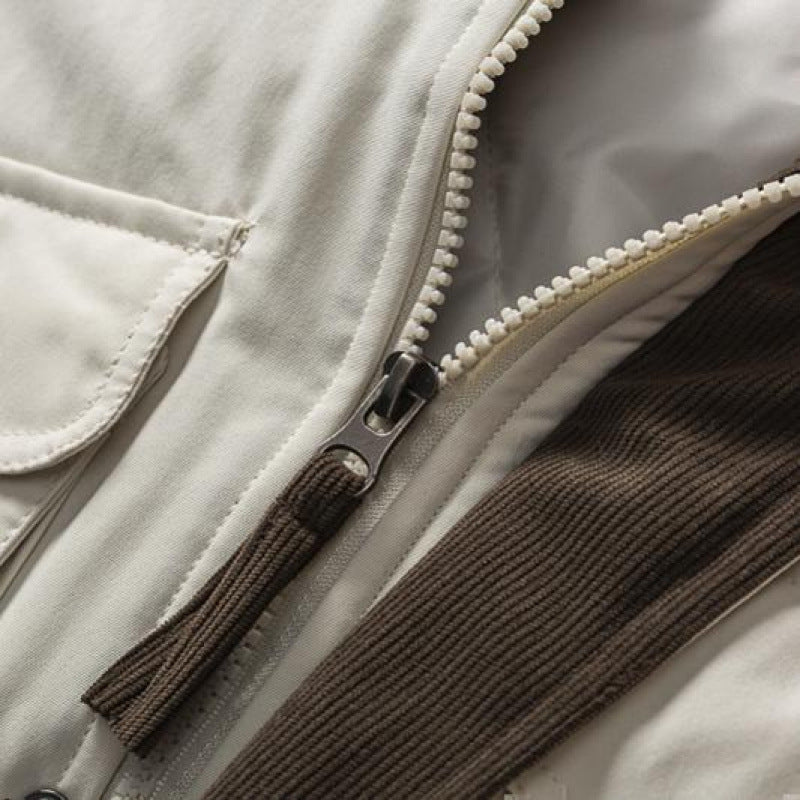 Unisex Padded Boxy Field Jacket with Cord Collar, Flap Pockets and Drawstring Fashion Glam