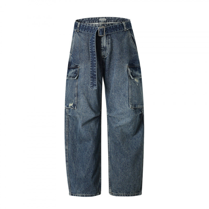 Women Cargo Jeans with High Waist, Wide Relaxed Fit and Removable Denim Belt Fashion Glam