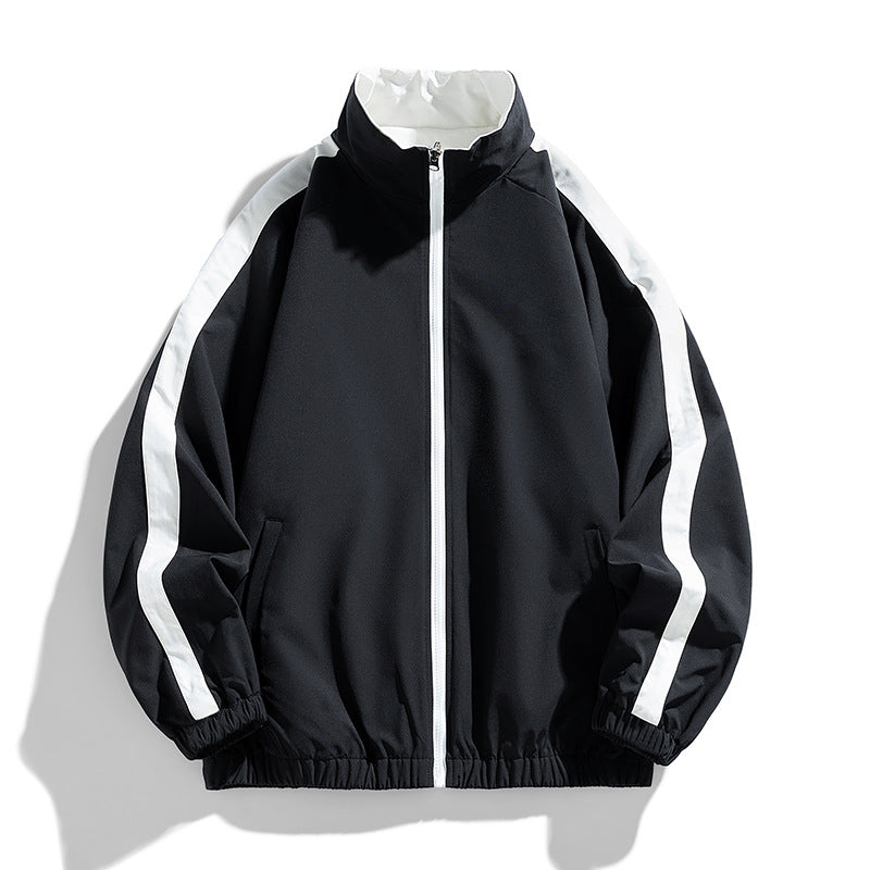 Ladies Lightweight Oversized Training Jacket with Stand-Up Collar, Contrast Stripes and Elastic Hem Fashion Glam