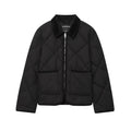 Women's short jacket quilted bomber with cord collar, front zipper and patch pockets Fashion Glam
