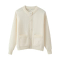 Ladies fine knit cardigan with round neck, patch pockets and boxy silhouette Fashion Glam