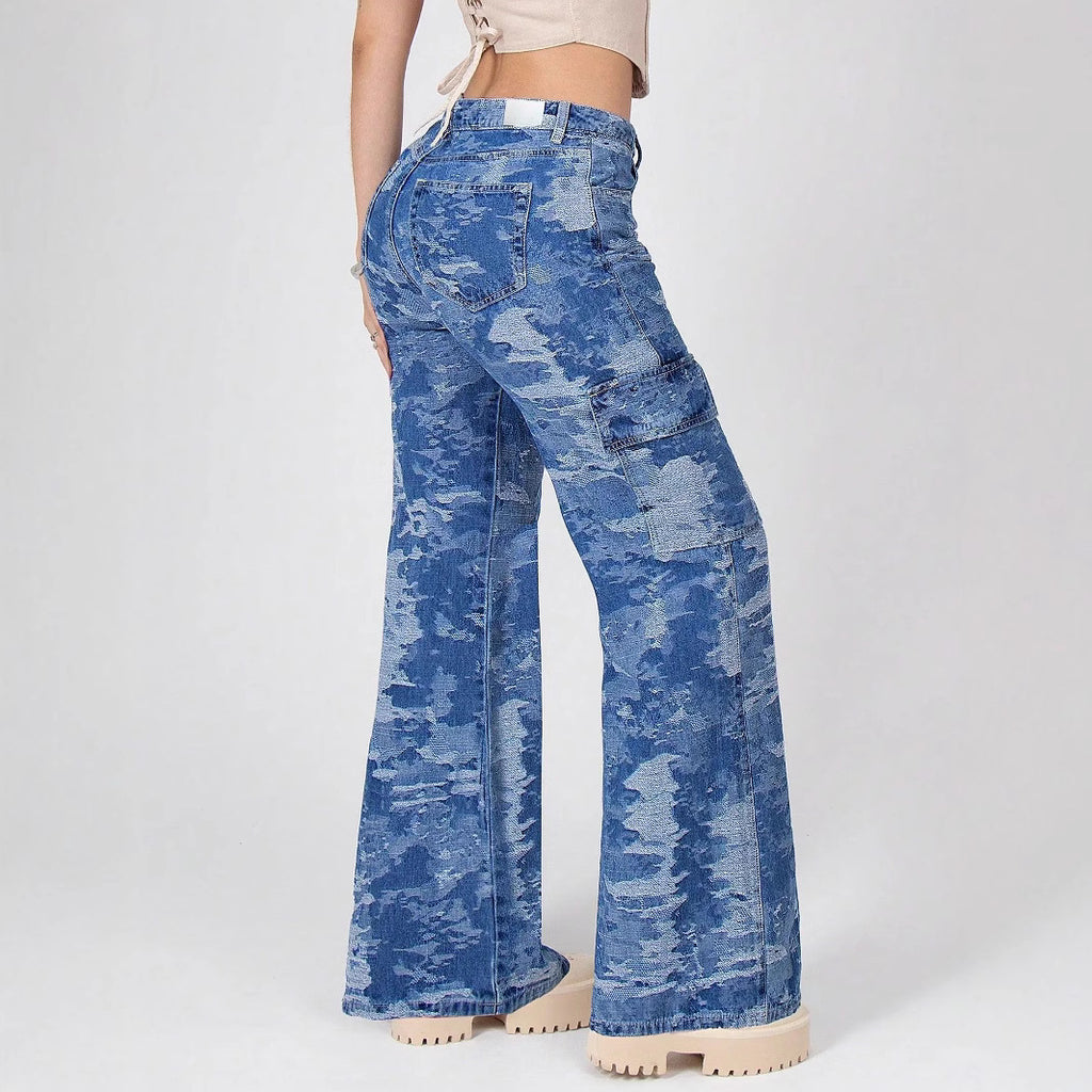 Ladies Cargo-Flared-Jeans with Camouflage Wash Fashion Glam
