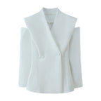 Women Sleeveless Double-Breasted Blazer with Oversized Shawl Collar Fashion Glam