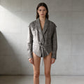 Women's Tailored Suede Blazer with Tie Belt and Lacing Detail Fashion Glam
