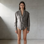 Women's Tailored Suede Blazer with Tie Belt and Lacing Detail Fashion Glam