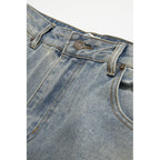 Men's Wide-Leg Denim Pants with High Waist, Vintage Wash and Five-Pocket Details Fashion Glam