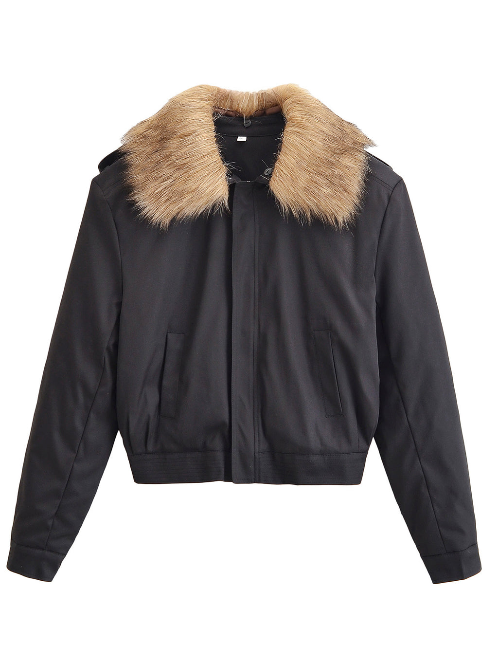 Ladies Short Bomber Jacket with Removable Faux Fur Collar Fashion Glam