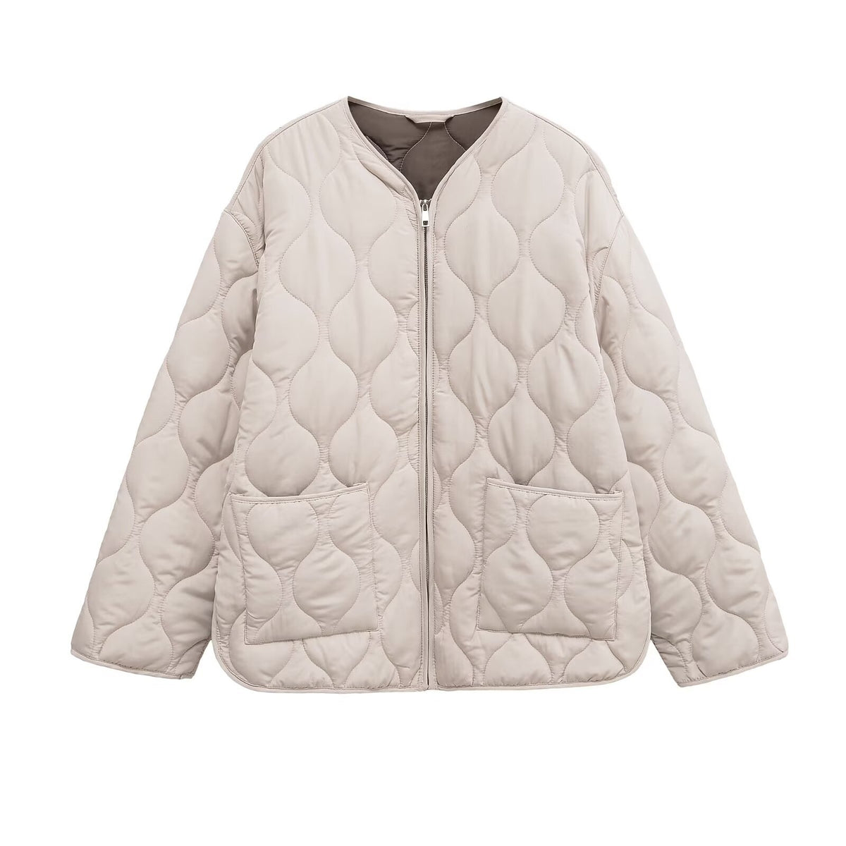 Women's quilted jacket with round quilting, button placket and V-neck Fashion Glam