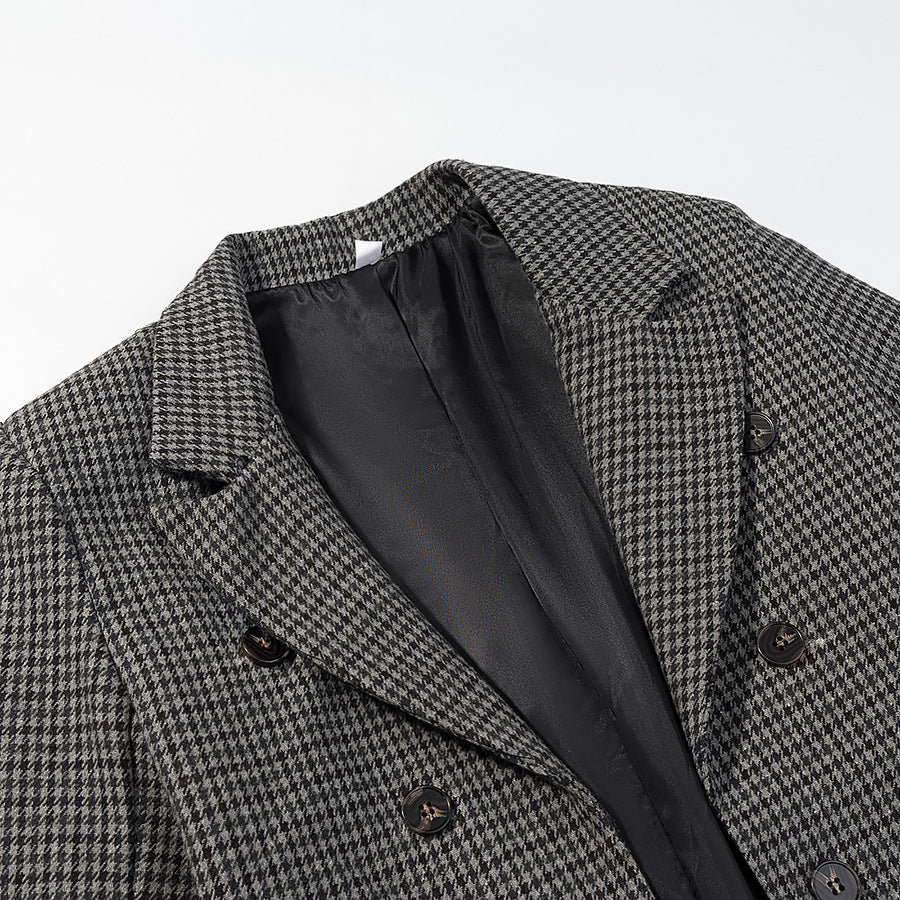 Ladies Tailored Houndstooth Blazer with Cutaway Hem Fashion Glam