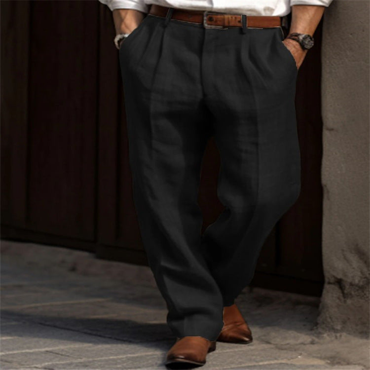 Men's linen pants with a wide cut and pleats Fashion Glam