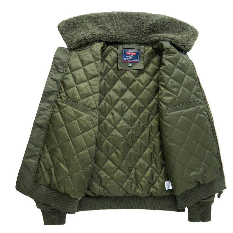 Men's pilot bomber jacket with teddy collar, multiple pockets, and windproof nylon shell Fashion Glam