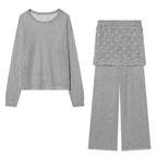 Women's Lightweight Fine Knit Loungewear Set with Round Neck and Wide Palazzo Pants Fashion Glam