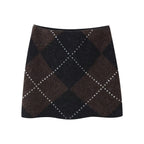 Women's Knit Set made of Turtle Neck Poncho and Mini Skirt with Argyle Pattern Fashion Glam