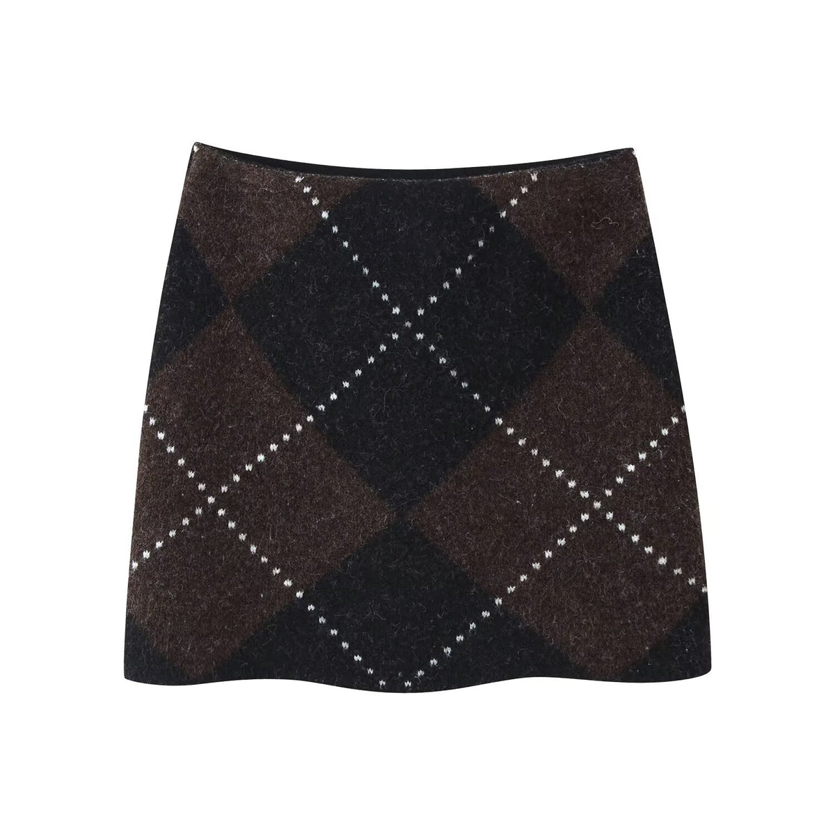 Women's Knit Set made of Turtle Neck Poncho and Mini Skirt with Argyle Pattern Fashion Glam