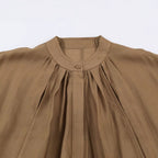 Women's Light Pleated Blouson Jacket with Stand-up Collar and Smocked Waist Fashion Glam