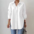 Women's Oversized Shirt Blouse with Extended Hem and Side Slits Fashion Glam