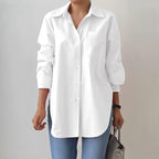 Women's Oversized Shirt Blouse with Extended Hem and Side Slits Fashion Glam