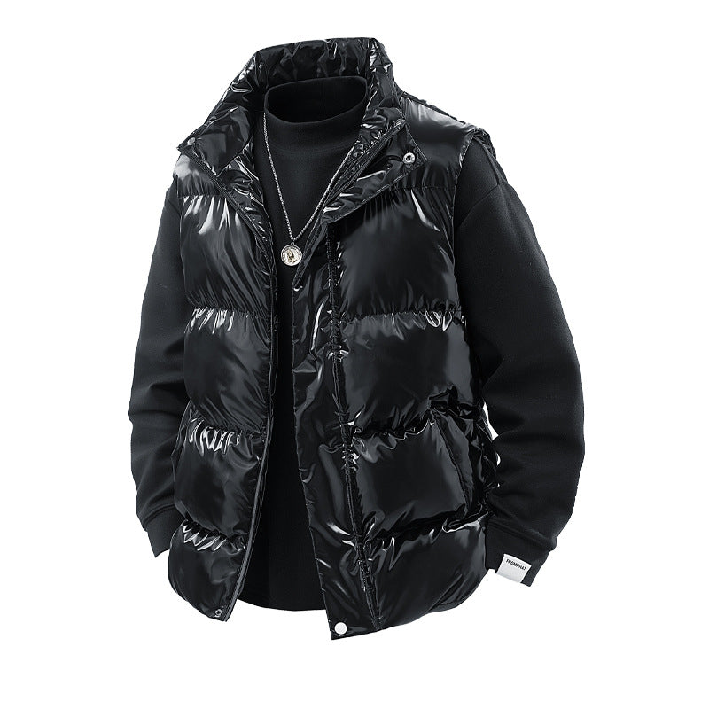 Men's Shiny Quilted Stand Collar Vest with Thermal Filling Fashion Glam