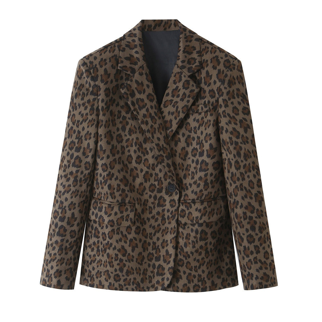 Women's Fitted Blazer in Leopard Print with Lapels and Flap Pockets Fashion Glam