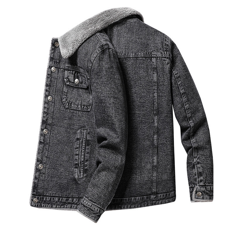 Men's Overshirt Jacket made of Denim with Teddy lining and Sherpa collar Fashion Glam