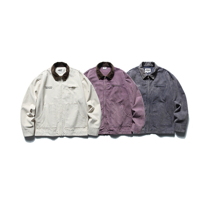Men's Boxy Worker Jacket made of washed canvas with cord collar and zipper Fashion Glam