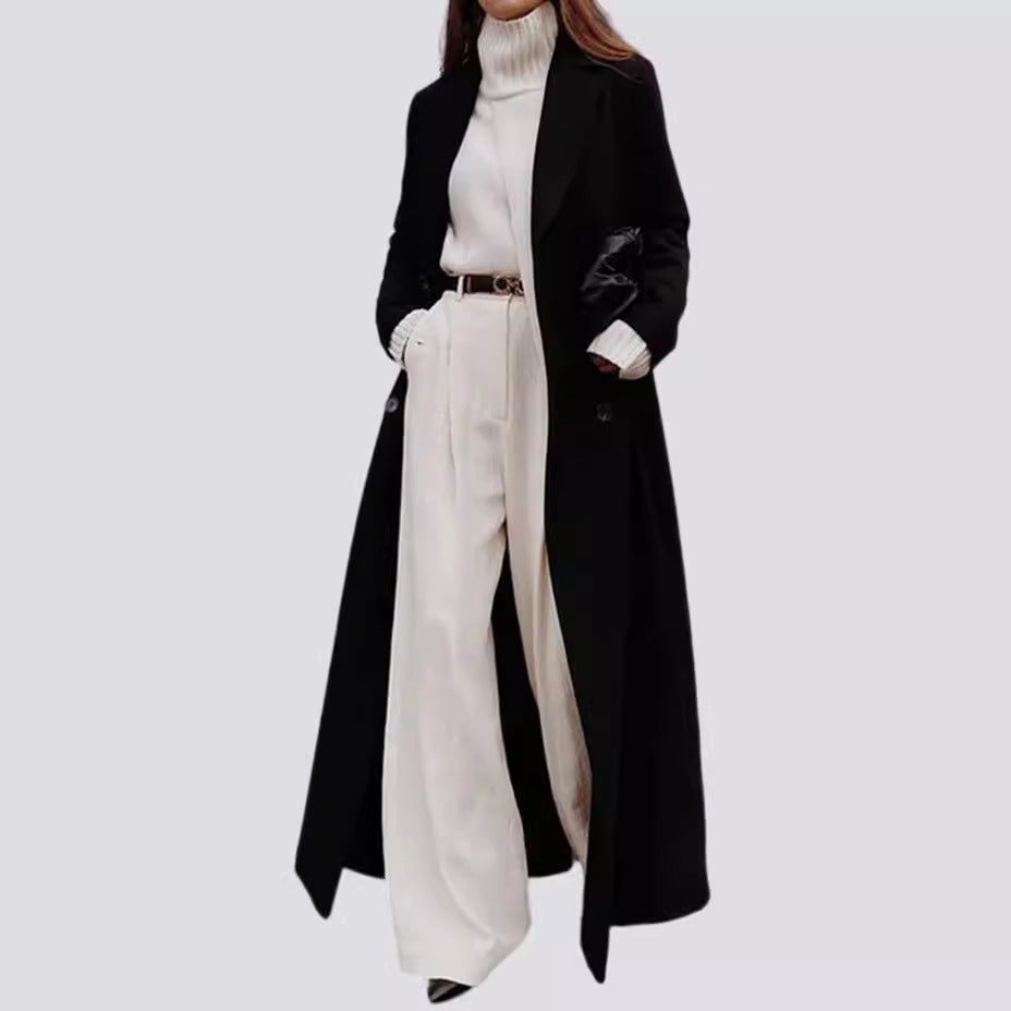 Women classic maxi coat with elegant pleats and pockets Fashion Glam