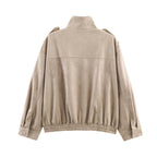 Women’s short jacket in military style with epaulets, patch chest pockets, and elastic hem Fashion Glam